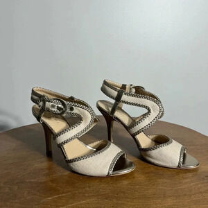 Tahari Linen and Gold Lima Heels 6
